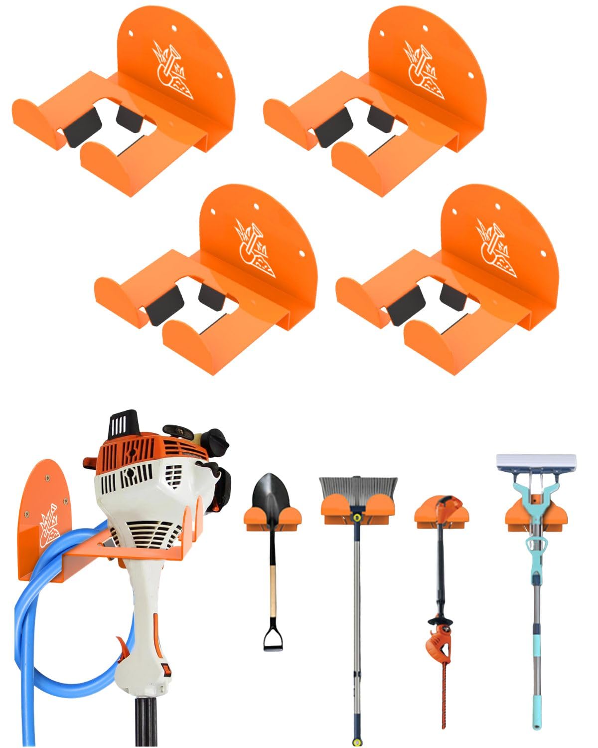 Weedeater Rack & Snow Shovel Hanger - 4 Pack - 180LB Heavy-Duty Alloy Steel Wall Mount Set for Winter Gear, Stihl Power Tools, Grass Trimmer, Garden Tools, Space-Saving Storage for Garage, Shed