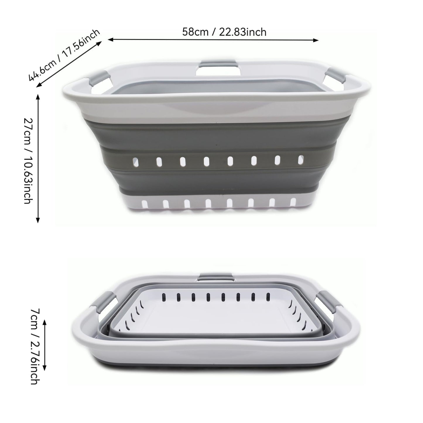 SAMMART 42L (11 gallon) Collapsible Plastic Laundry Basket - Foldable Pop Up Storage Container/Organizer - Space Saving Hamper/Basket (1, White/Grey)