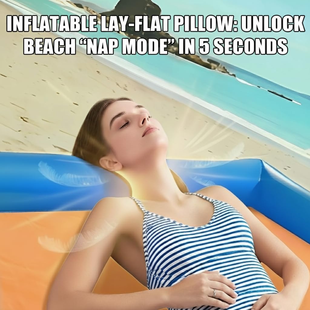 ROMIVO Beach Blanket, Large Beach Blanket Sandproof, 79"x83" Beach Mat for Family, Beach Mats with Pillow, Camping Sleeping Mat Portable Outdoor with Side Walls, Beach Essentials (Blue-Orange)