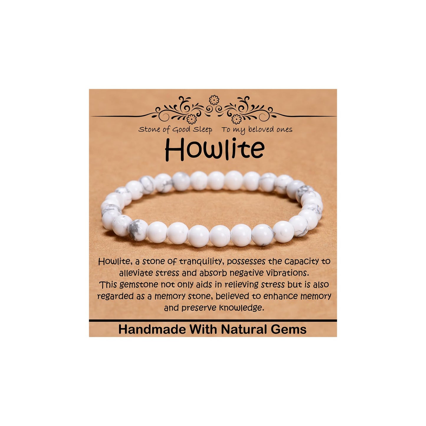 CHCCOYE 6mm Natural Healing Gemstone Bracelet Handmade Yoga Stretch Elastic Bracelet Stress Relief Crystal Jewelry for Men and Women (6mm, Howlite)