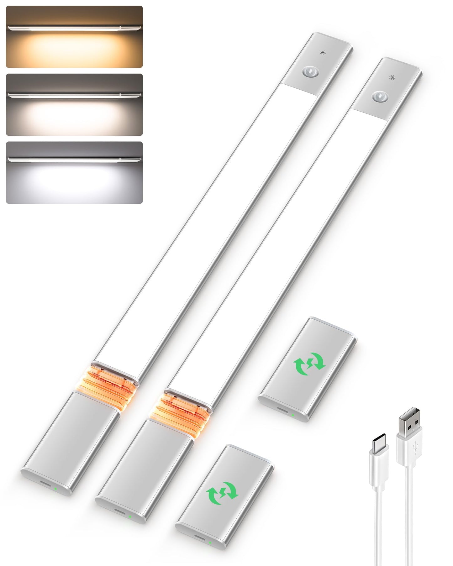 EZVALO Under Cabinet Lighting, 2200mAh Closet Lights with 2 Extra Batteries, 3 Color Temps Motion Sensor Lights Indoor, LED Lights for Closet, Pantry, Kitchen