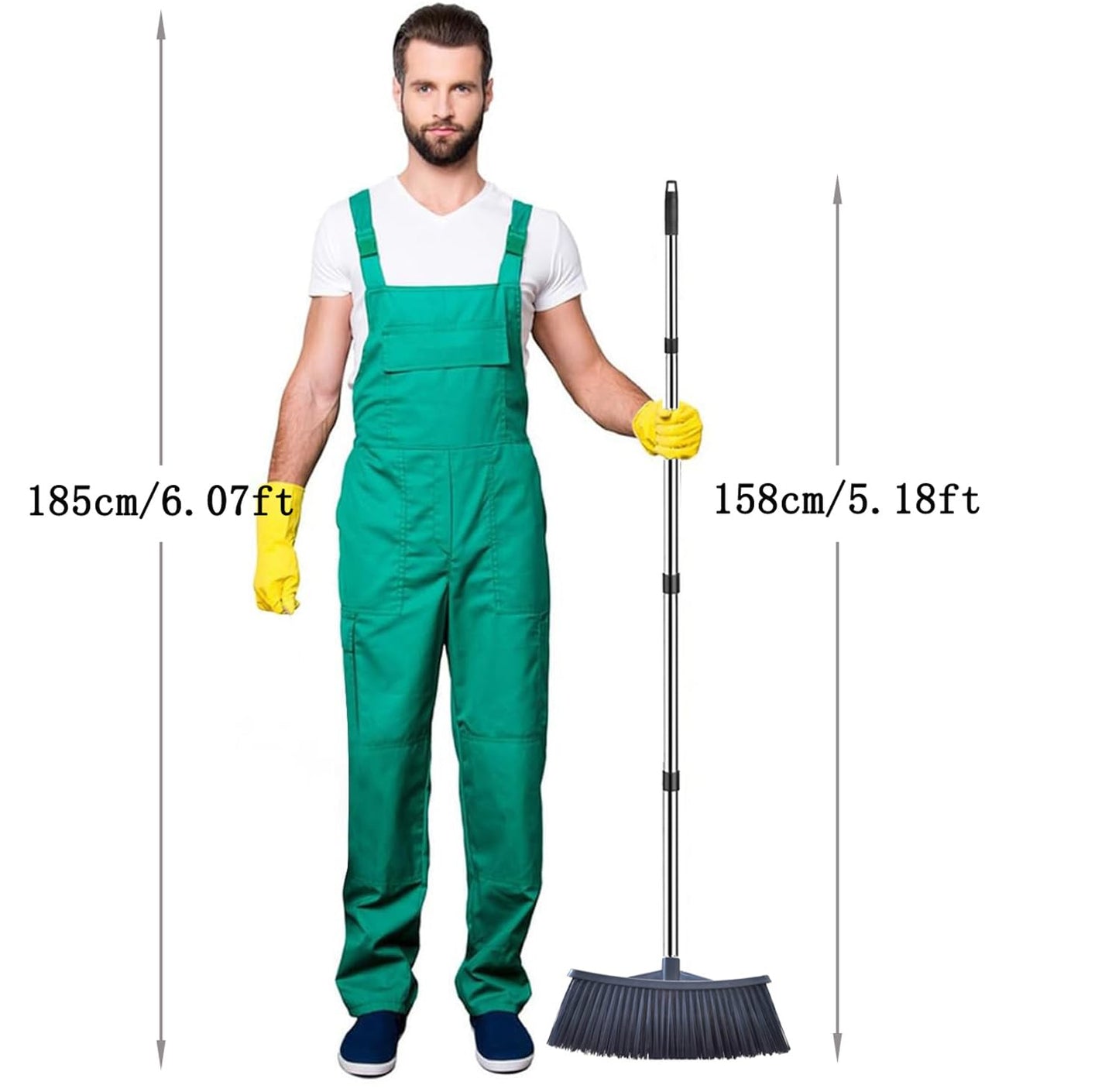 Heavy-Duty Outdoor Broom with 62-Inch Stainless Steel Handle - 14.2-Inch Wide Plastic Broom Head for Garage, Yard, Sidewalk - No Bend Sweeping, Durable & Lightweight