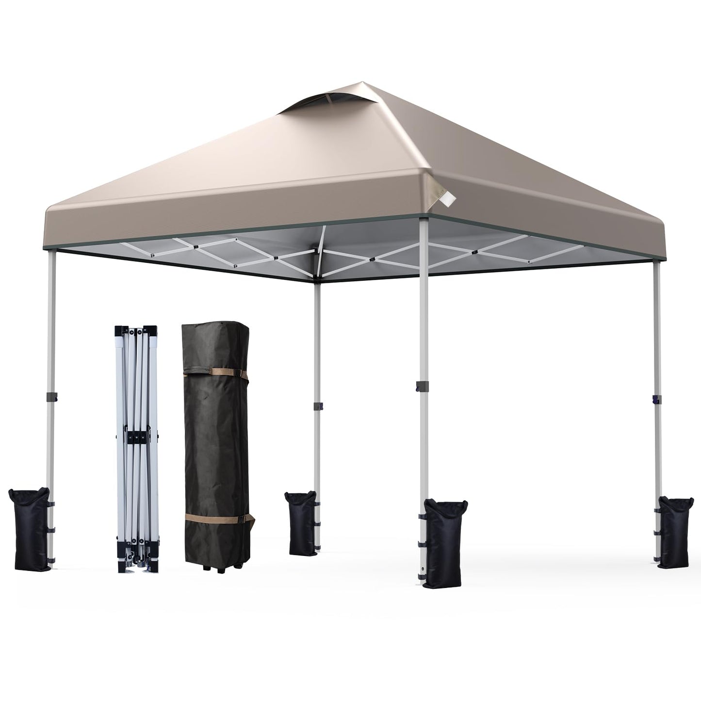 Nazhura 10' x 10' Pop Up Canopy Tent with Sand Weight Bag, Awing for Patio, Freestanding Sun Shelter for Picnic and Camping, One Person Setup, White (Kahki)