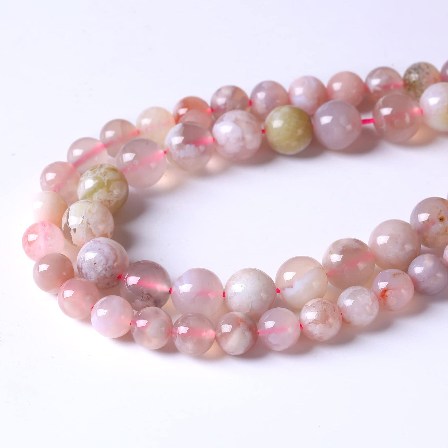 36pcs 10mm Natural Sakura Agate Stone Beads for Jewelry Making Round Loose Stone Beads DIY Bracelet Necklace Earrings 15" (Sakura Agates, 10mm)