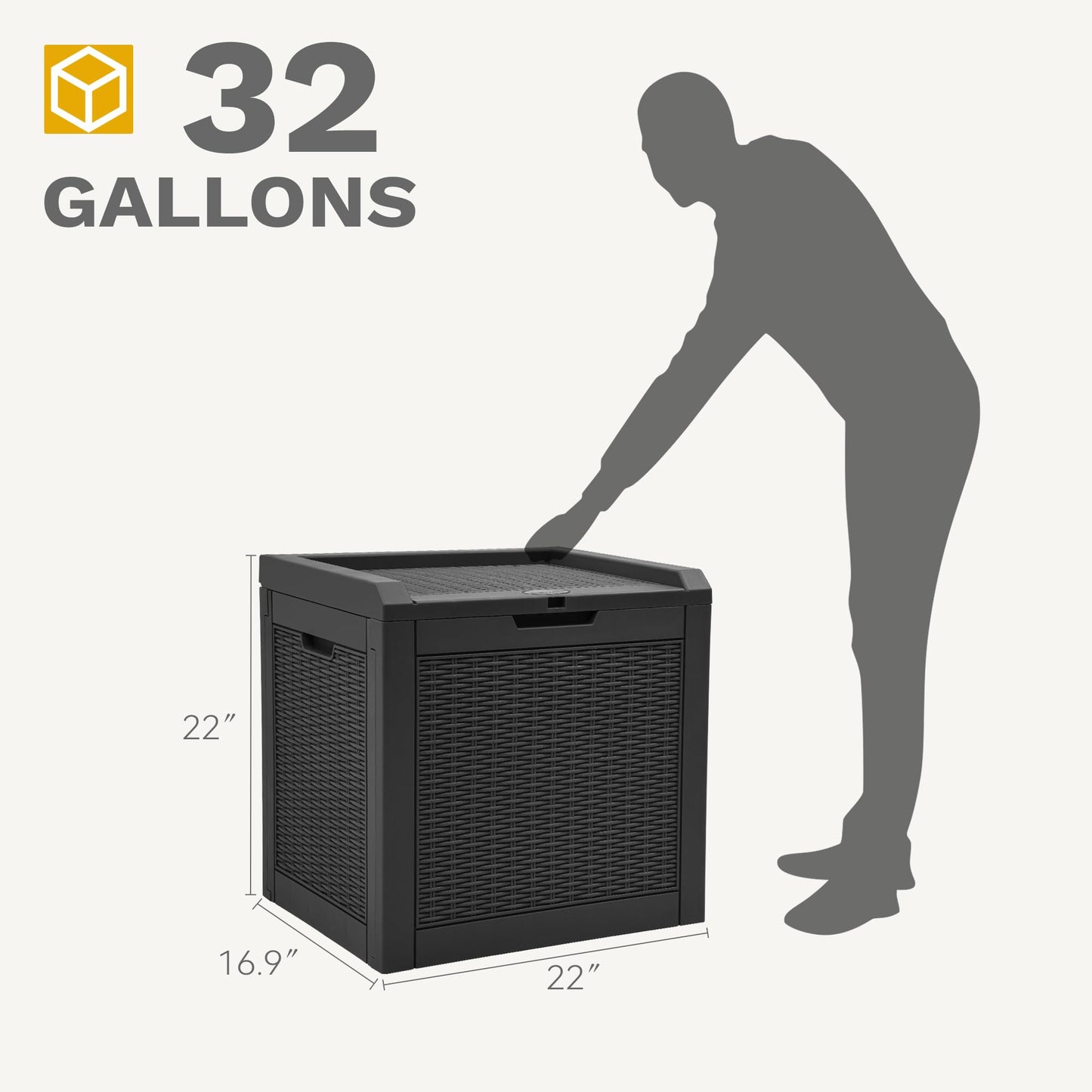 DWVO 32 Gallon Resin Storage Box, Indoor Outdoor Deck Box for Package Delivery, Patio Cushions, Gardening Tools, Lockable, Waterproof