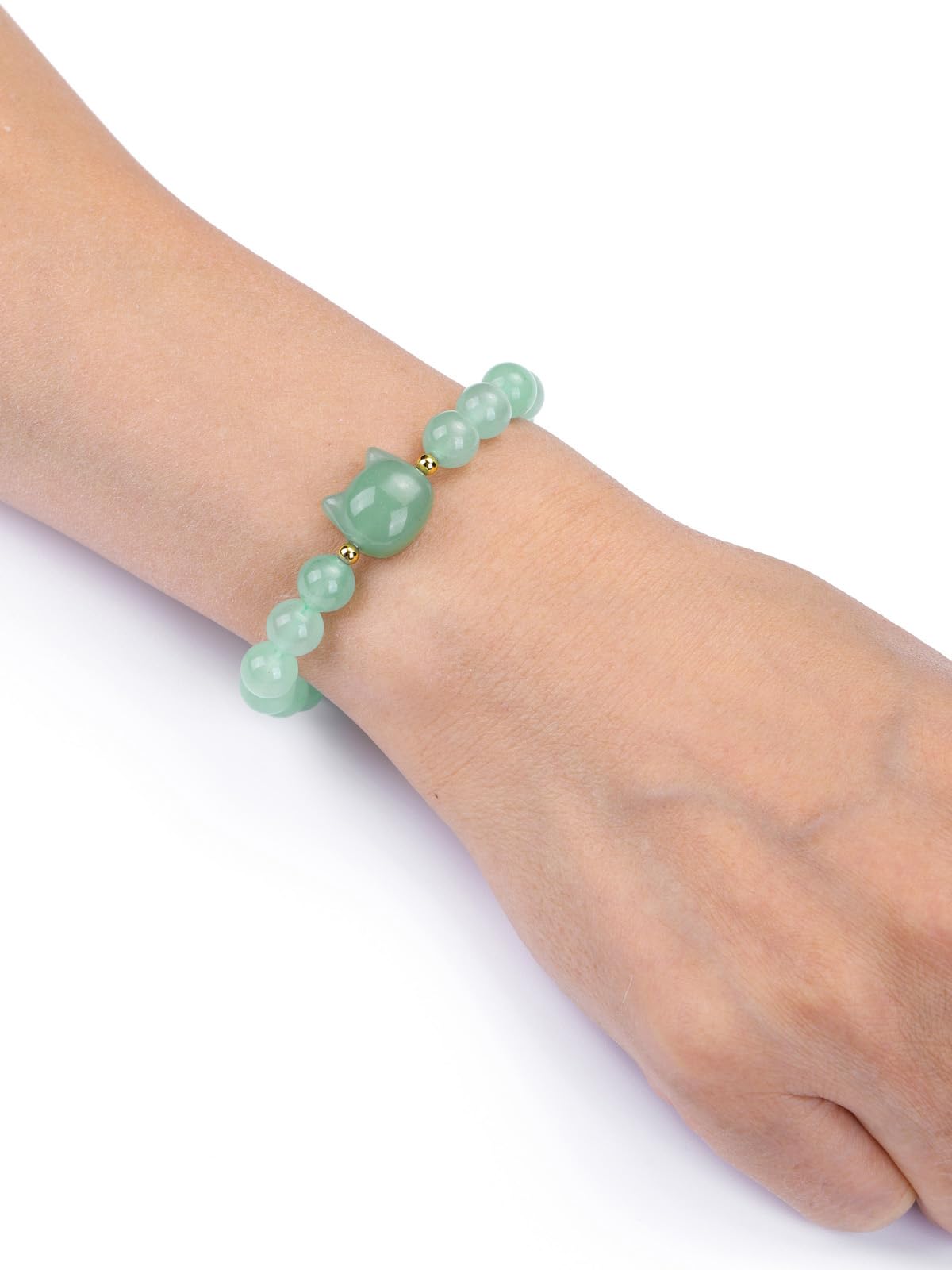 CrystalTears Green Aventurine Crystal Cat Bracelet for Women Men 8mm Healing Crystal Stone Bead Bracelets Protection Gemstones Stretch Bracelet Good Luck Bracelet Jewelry Gifts for Mom Women