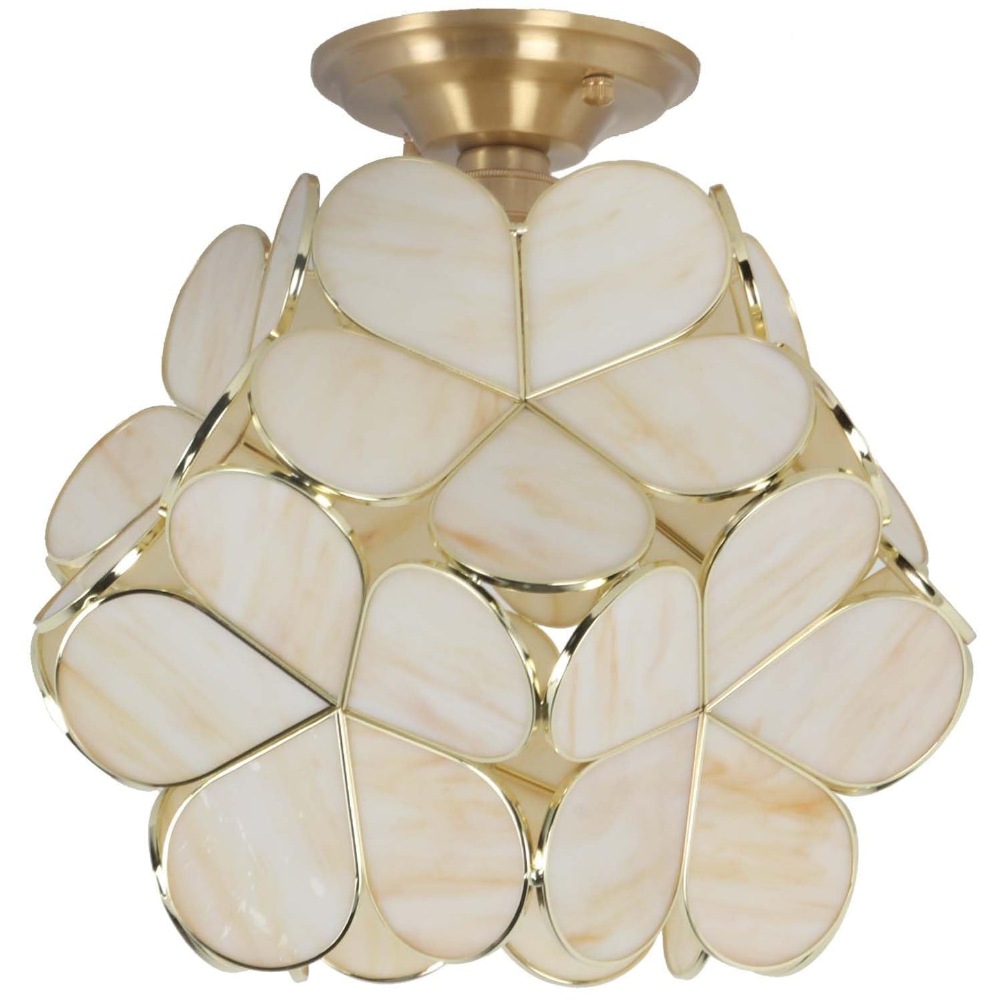 Bieye L11033 Flower Petals Tiffany Style Stained Glass Close to Ceiling Light for Home Decor (Cream White, 12" Cherry Blossom)