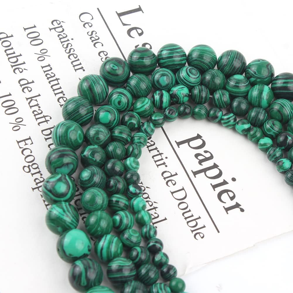 Yochus 45pcs Glossy Malachite Beads，8mm Healing Power Natural Stone Round Loose Gemstone Beads for Jewelry Making Earring Necklace DIY Crafts