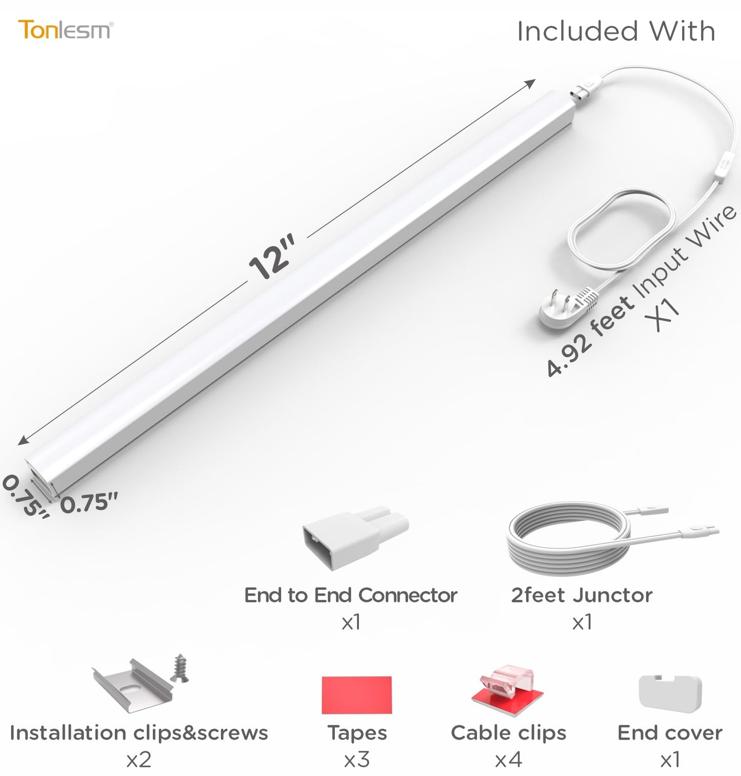Under Cabinet Lighting Plug in 12in 1Pack AC120V 3CCT 3000/4000/5000K, Super Bright,Linkable Under Counter Lights for Kitchen, Ultra Slim LED Cabinet Light,ETL White