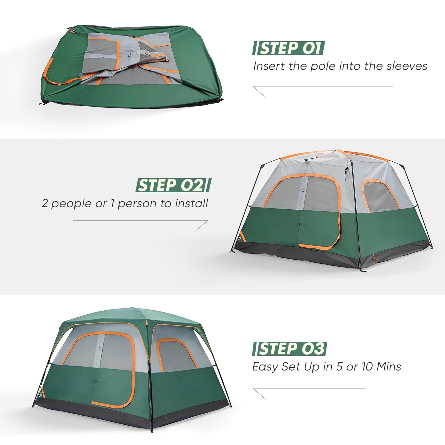OLIXIS 6 Person Camping Tent, 81in Tall Waterproof Windproof Tent with Double Layer, Large Mesh Windows & Carry Bag, Quick Setup for Family Outdoor, Backpacking, Hiking, Green
