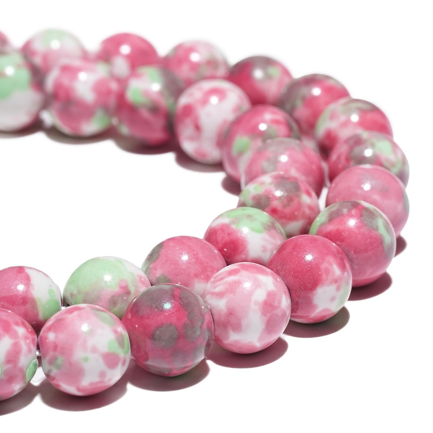 8mm Natural Green Red Rain Flower Gemstone Beads Polished Round Smooth Stone Beads for Bracelets Jewelry Making 15inch Loose Beads