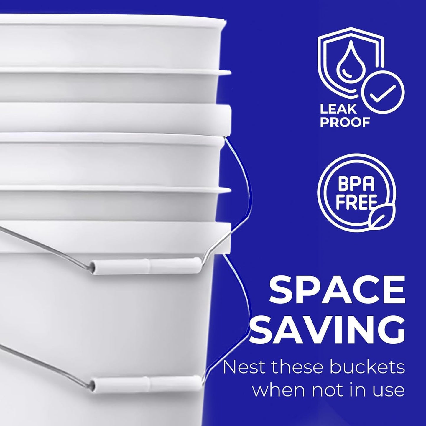 6.5-Gallon White Bucket Pail Container with Lid | Food Grade | Heavy-Duty 90MIL Extra Durable | Metal Handles with Plastic Grip for Easy Carrying | Multi-Use | Easy Stack and Store | BPA Free - 1 Pack