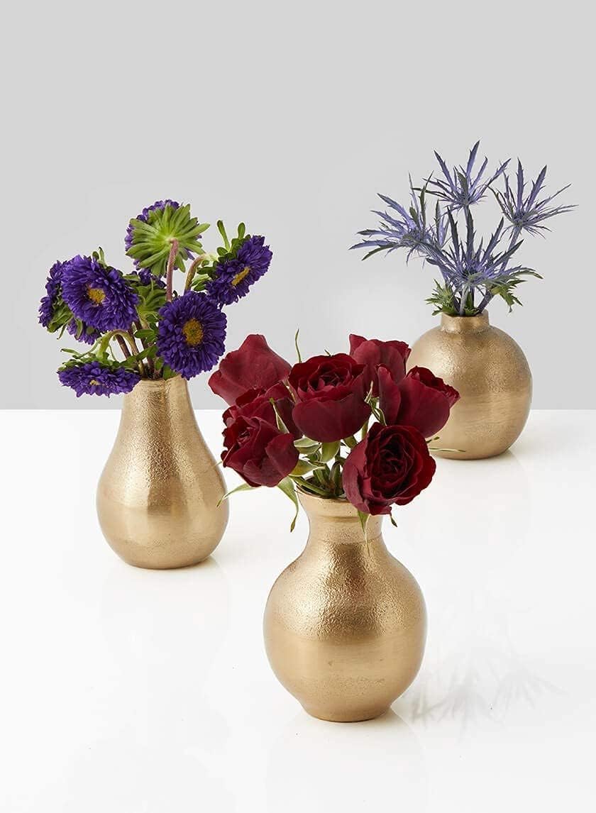 Serene Spaces Living Gold Floral Ball Bud Vases, Small Decorative Flower Vases for Wedding Centerpieces, Party Tables, Dining, Coffee Table & Fall Home Decor, 3.5" Tall x 3" Diameter, Set of 24