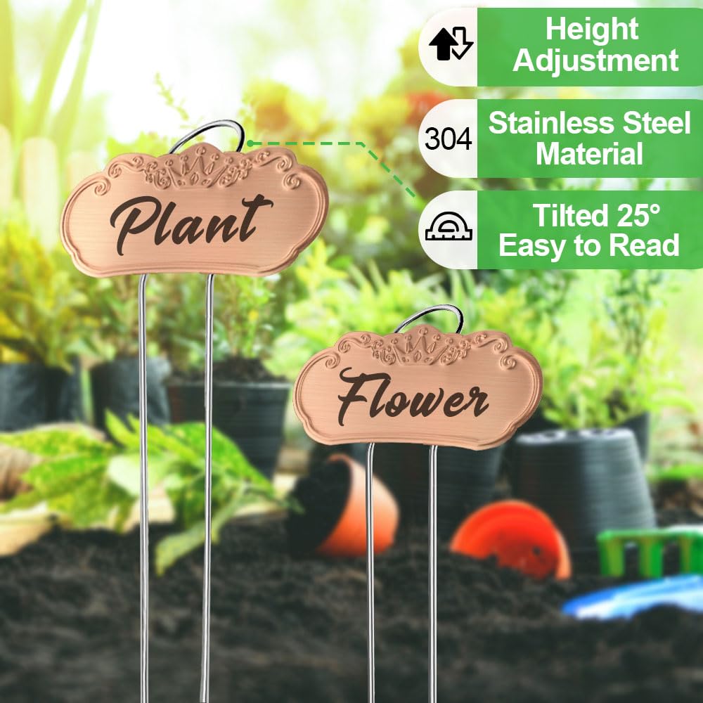 TCYPUHL Metal Plant Labels,Tall Outdoor Garden Markers for Flower, Fruit and Vegetable, 304 Stainless Steel Weatherproof Signs (25 Packs, 4" x 1.9", Gold)