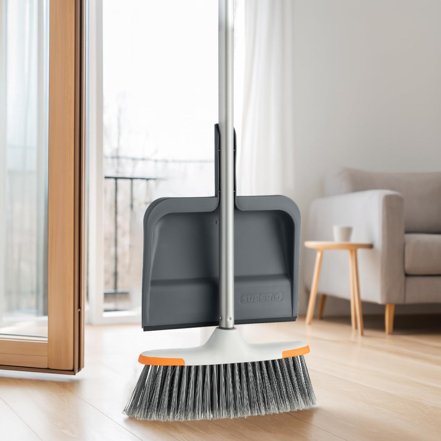 Superio Clip-On Dustpan with Rubber Lip - 10-inch Wide Durable Plastic Dust Pan with Comfort Grip Handle, 2-Pack (Grey)