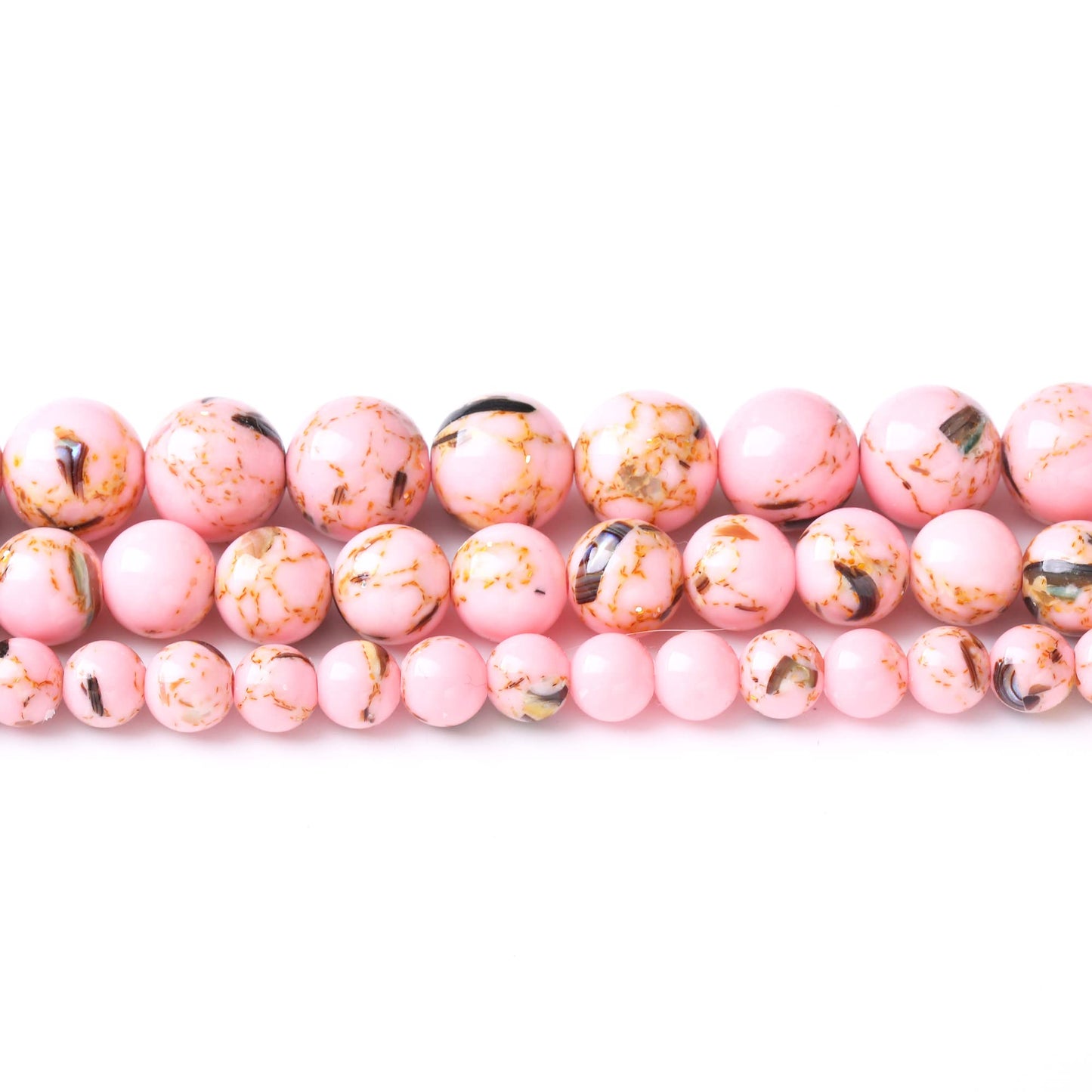 10MM Pink Shell Turquoises Round Loose Beads Natural Gem Beads Crystal Energy Stone Beads for Jewelry Making DIY Bracelet Necklace