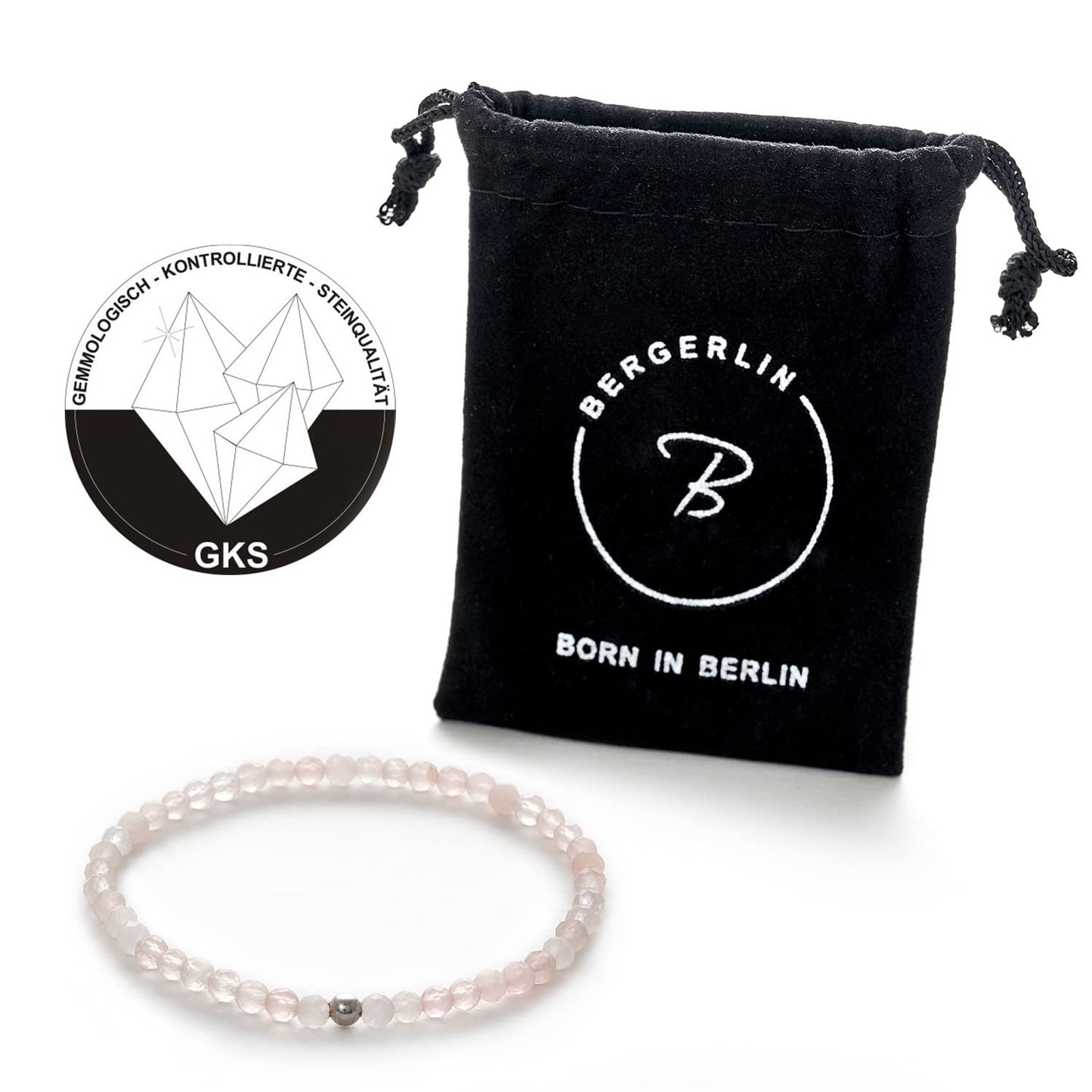 BERGERLIN Genuine rose quartz bracelet with 925 Sterling silver - real rose quartz bracelet with 4mm pearls, faceted - Size XS