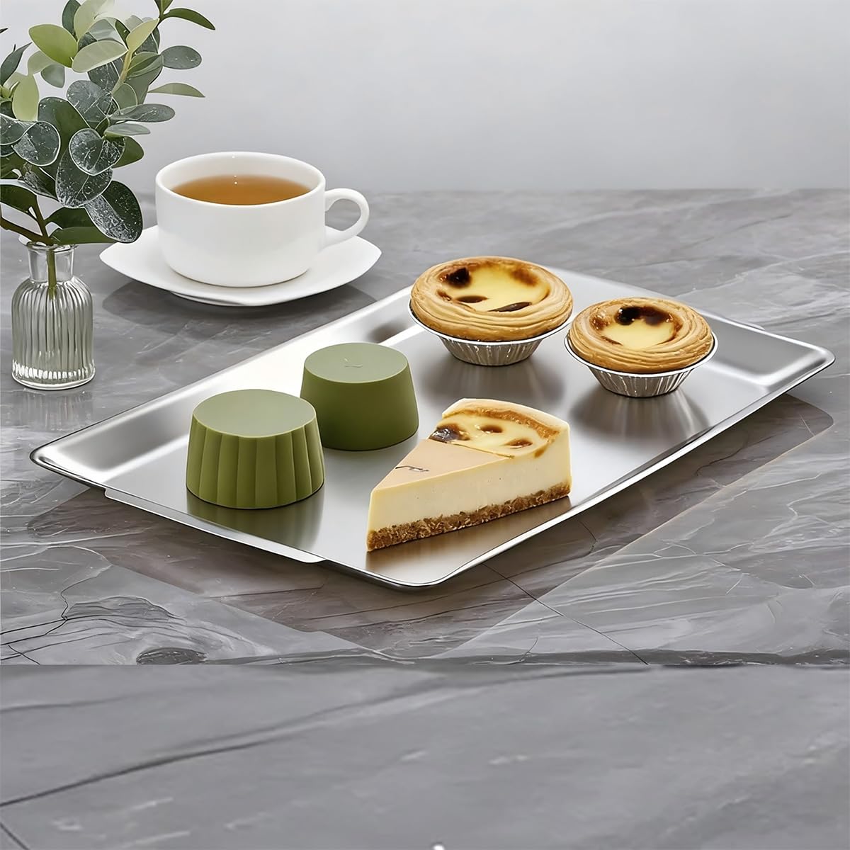 15.8" x 9.5" Large Serving Platters, Stainless Steel Heavy-Duty Large Serving Trays, Silver Rectangular Plates for Food, Fruit, Party, Wedding, Christmas, Chip and Scratch Resistant