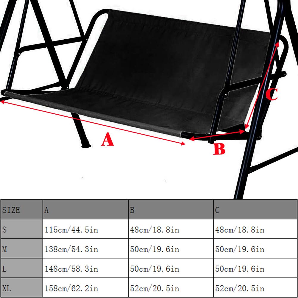 Vinelftage Swing Chair Cover Bench Replacement Cover, 600D Waterproof Rocking Chair Seat Covers for Outdoor Patio Garden Swing Chair 2/3 Seater(Black 58.3x19.5x19.5 inches)