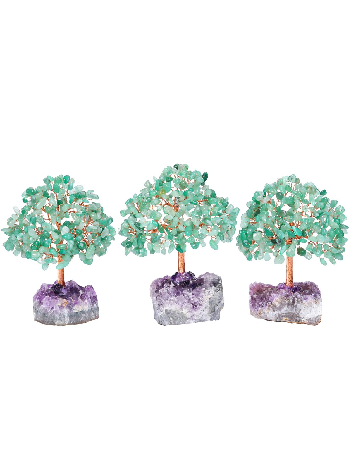 Jovivi Natural Green Aventurine Healing Crystal Money Tree on Amethyst Cluster Geode Druzy Base Feng Shui Crystals for Home Office Desk Decorations, Wealth, Good Luck