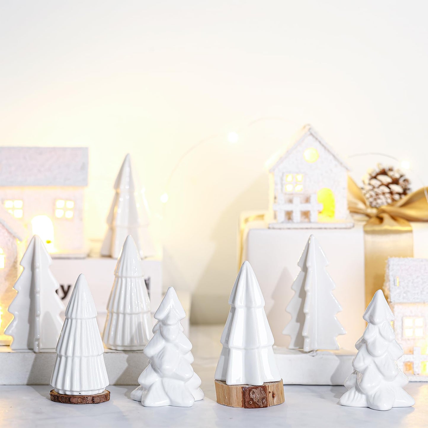 Nuenen 8 Pcs Ceramic Christmas Tree Porcelain Christmas Tree Winter Christmas Trees Mini Stoneware Trees for Mantle Vintage Table Shelf Living Room Bedroom Cabinets Office Desktop(Classic)