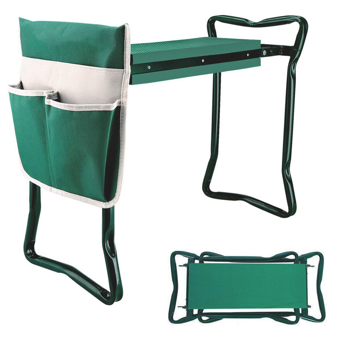 PLKO Garden Kneeler and Seat Stool Heavy Duty Garden Folding Bench with Large Tool Pocket and Soft EVA Kneeling Pad for Gardening Lovers
