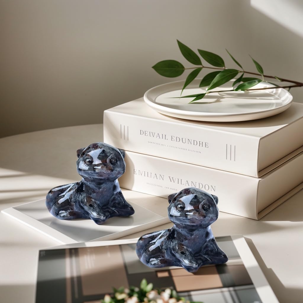 WUYOUSHI Flame Stone Otter Figurine - Hand Carved Healing Crystal Otter Statue, Lucky Gemstone Sculpture for Home Office Desk Decor, Spiritual Gift for Animal Lovers & Nature Enthusiasts