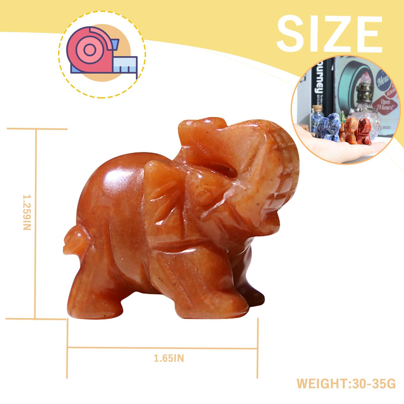 QINJIEJIE Red Aventurine Crystals Elephant Decor Cute Desk Stones Polished Figurine Natural Gemstones Luck Decoration Home Room Office Pocket Hippie Statue Meditation Spiritual Gift for Women