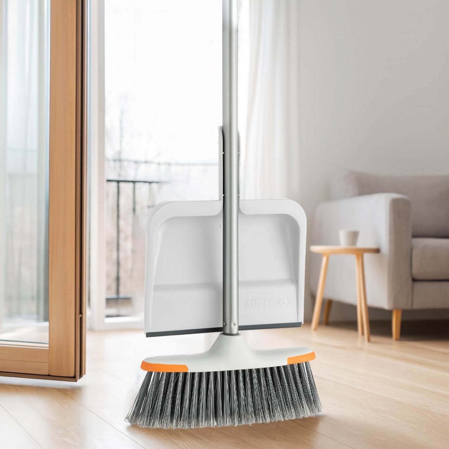 Superio Clip-On Dustpan with Rubber Lip - 10-inch Wide Durable Plastic Dust Pan with Comfort Grip Handle, White, 1-Pack