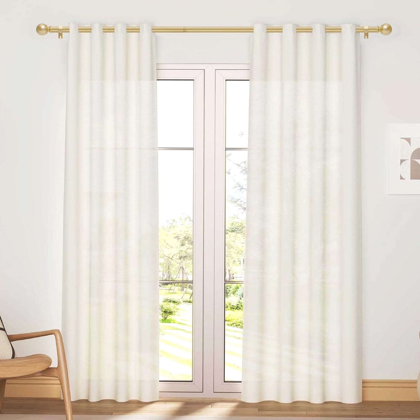 Gold Curtain Rod for Windows 28 to 48 Inch, 5/8 Inch Diameter Heavy Duty Splicing Adjustable Curtain Rods With Brackets, Easy to Install, Suitable for Bedroom, Patio and Outdoor