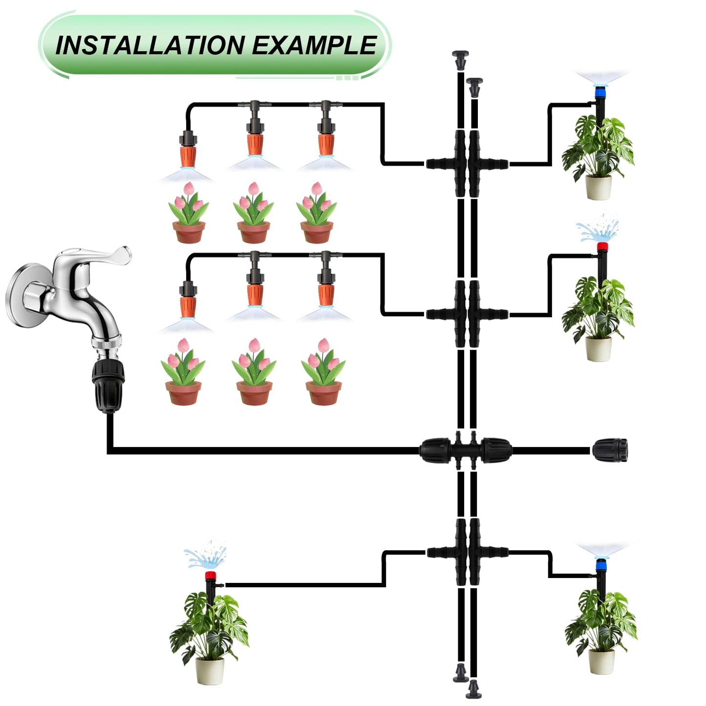 Ruibapa 240FT Drip Irrigation System,Irrigation System for Garden with 1/2 inch Hose 1/4 inch Distribution Tubing and Accessories,Drip Irrigation Parts Garden Watering System