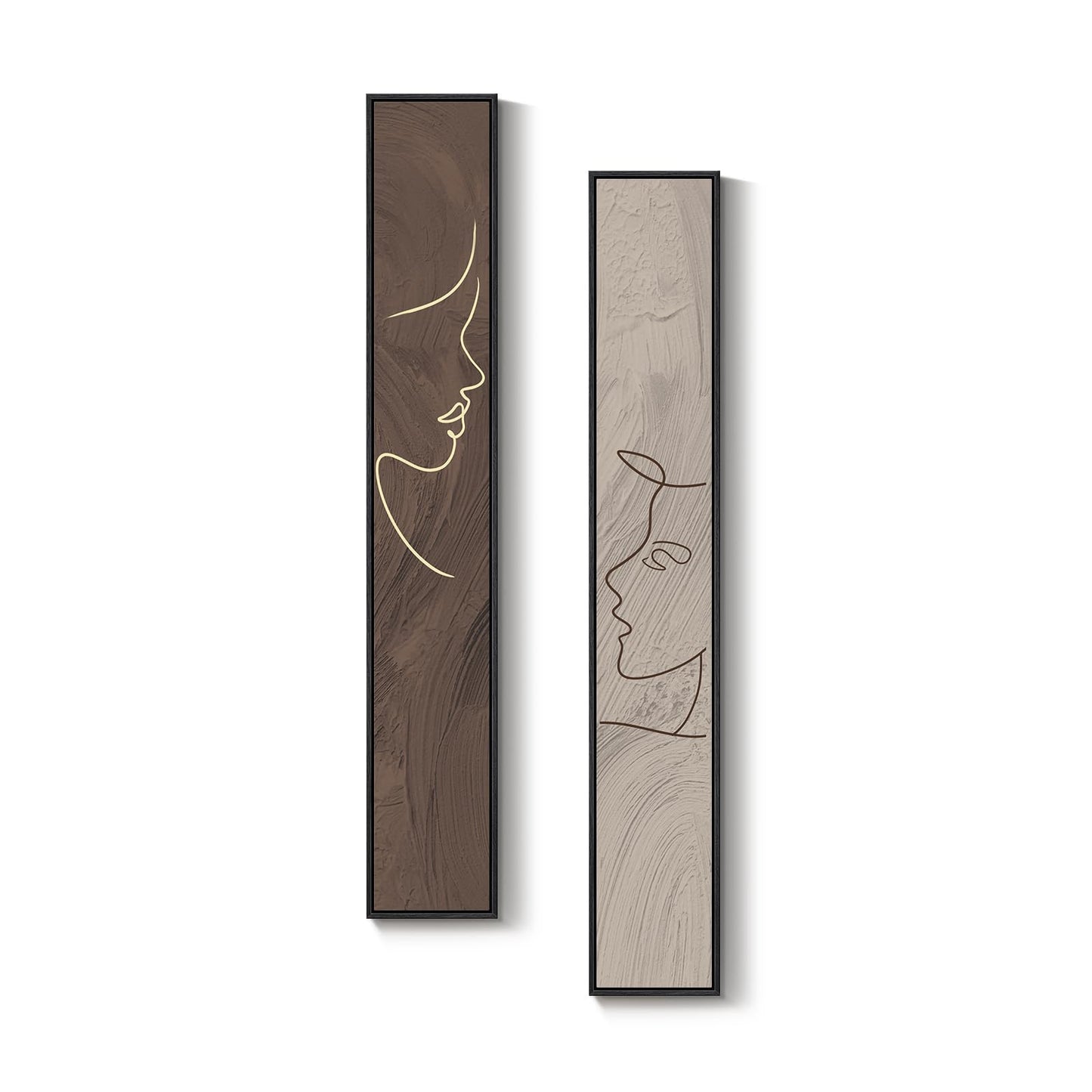 Long Narrow Framed Neutral Abstract Vertical Wall Art Set, 2 Piece Modern Canvas Prints Paintings Artwork for Walls, Beige and Brown Minimalist Pictures for Hallway Entryway Living Room Bedroom Decor