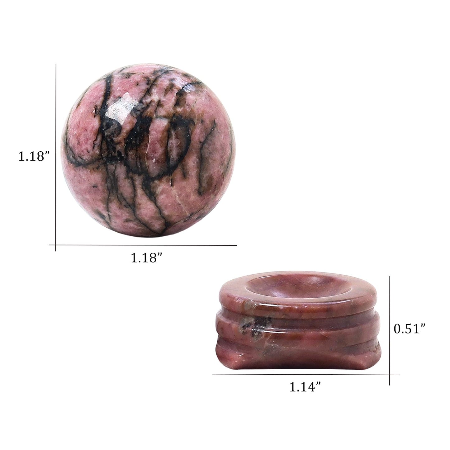 Casaper Natural Rhodonite Ball with Stone Stand, Healing Crystal Sphere for Home Fengshui Yoga Meditation, Reiki Energy Balancing 1.18”(30mm)