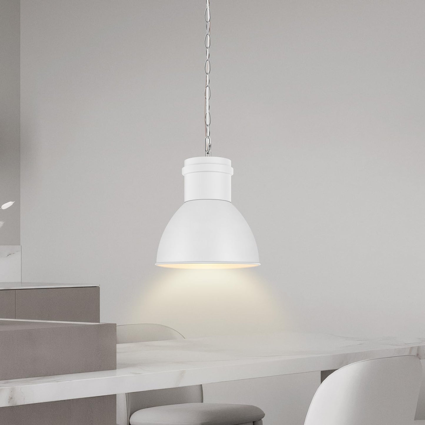 BoostArea White Pendant Lights Kitchen Island, 10.6" Large Metal Shade and 70.9'' Adjustable Height, Modern Pendant Lighting Fixtures,Farmhouse Hanging Pendant Light for Kitchen Island/Bar,No E26 Bulb