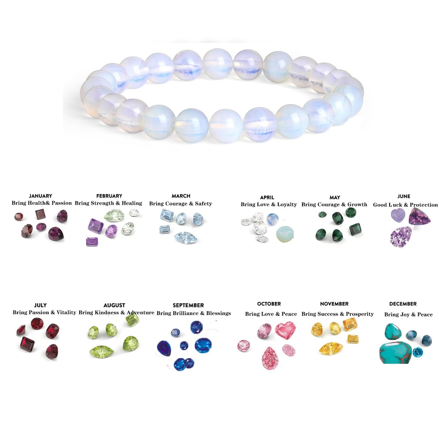 Naupyal April Birthstone Bracelet for Women Men,Opal Natural Stone Beaded Bracelets,Healing Crystal Gemstones Stretch Bracelet Stress Relief Month Bracelet Birthday Jewelry Gifts