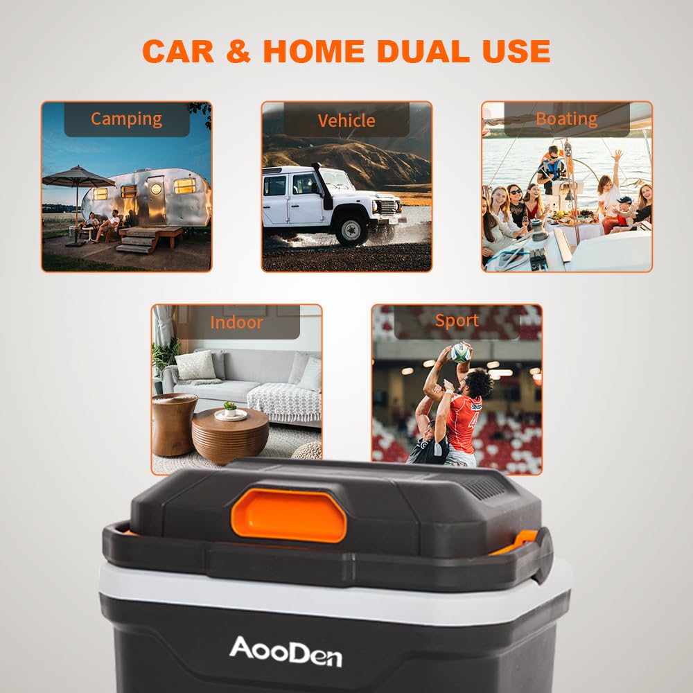 AooDen Electric Car Cooler and Warmer, 26 Quart Capacity, Thermoelectric Iceless Cooler for Travel, Camping, Vehicles, Truck, Home - 12V DC and 120V AC (Black & Orange)