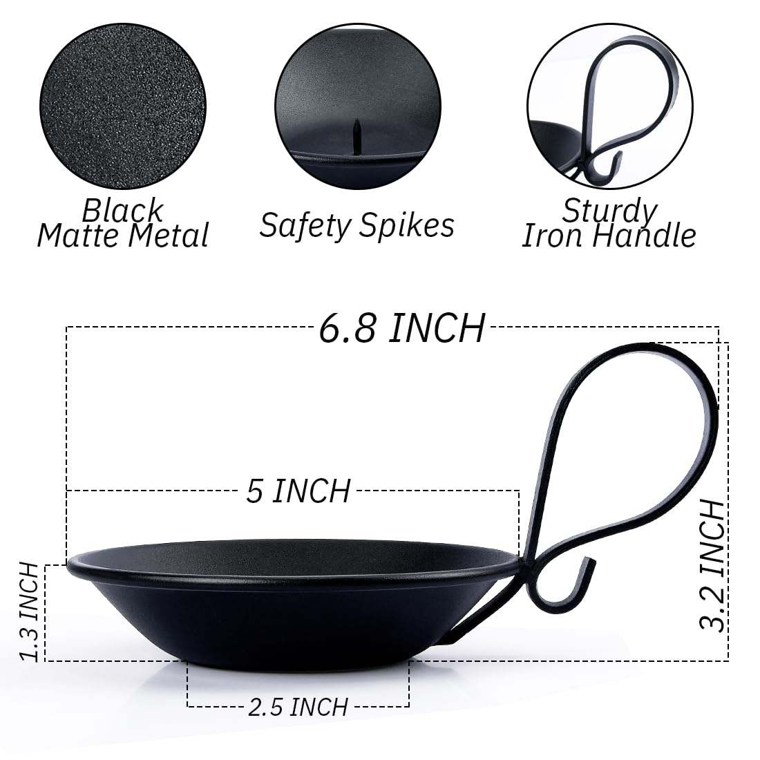 AGLARY Matte Black Iron Pillar Candle Holder, with Handle, Simple Industrial Style ，Table Centerpiece Decoration，with Safety Spike.