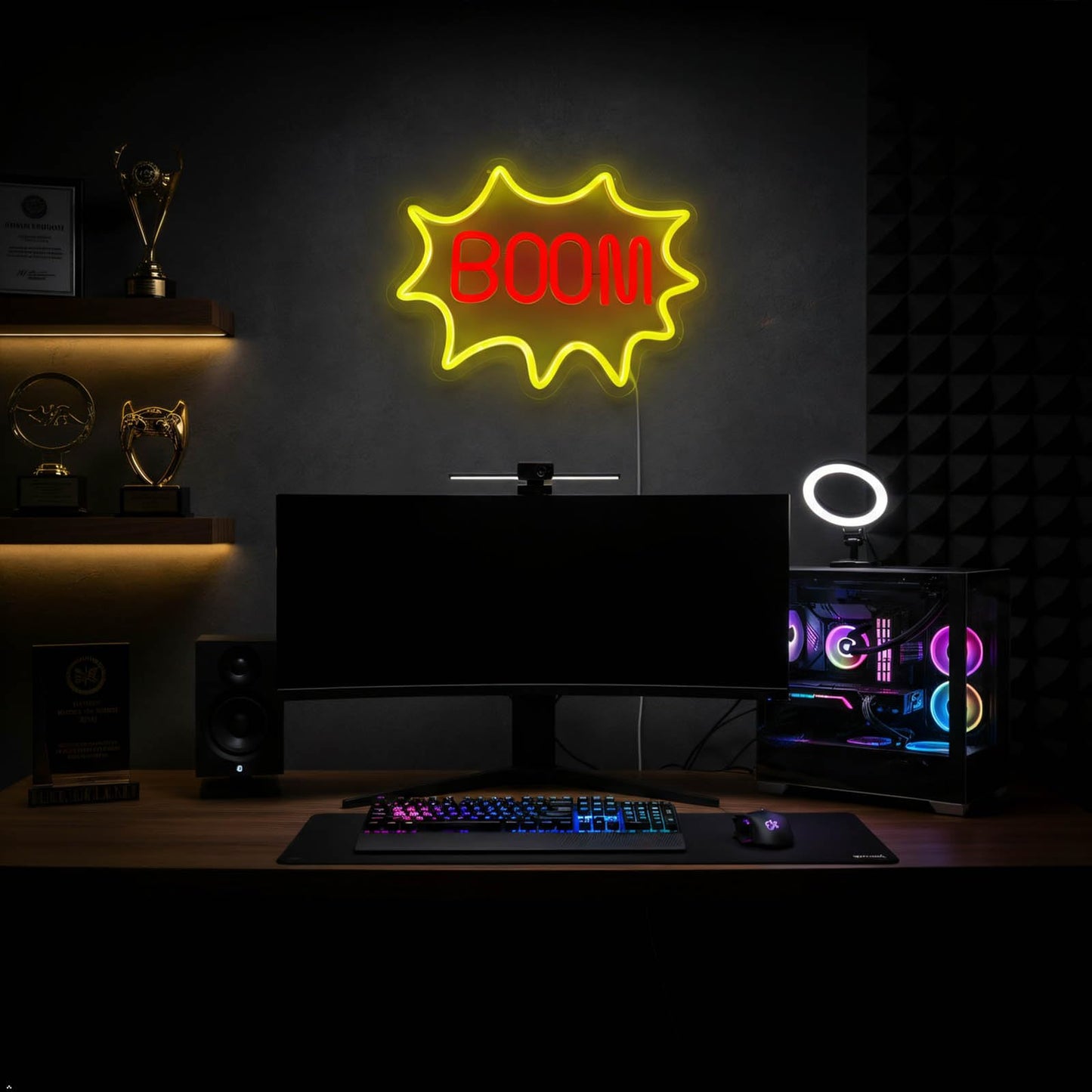 DAKALADONKI Boom Neon Sign – USB Powered Neon Light for Game Room, Music Studio, Home Bar, Gym Wall Decor, 11.4 x 9.0 Inch