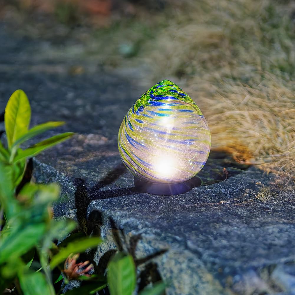 VEWOGIFT Solar Lanterns Outdoor, Solar Glass Lights, Waterproof Led Table Lamp for Garden Yard Tree Home Xmas Decoration, Green Blue