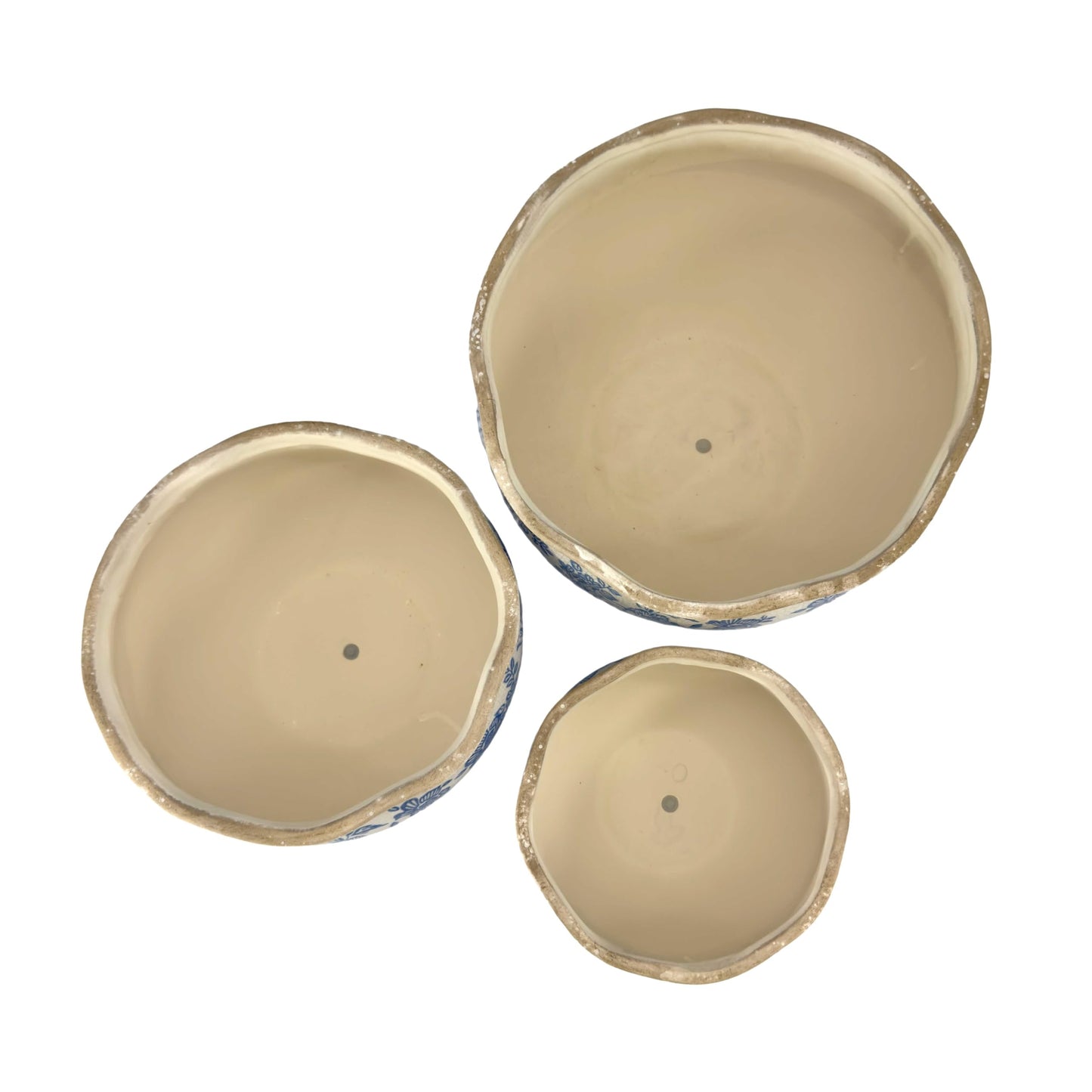 Galt International Ceramic Plant Pots Set of 3 Rustic Vintage Farmhouse Cream Crackle Glaze (11"/ 9.6"/ 7") Garden Indoor Outdoor Flower Planter w/Drainage Hole (Vintage Blue)