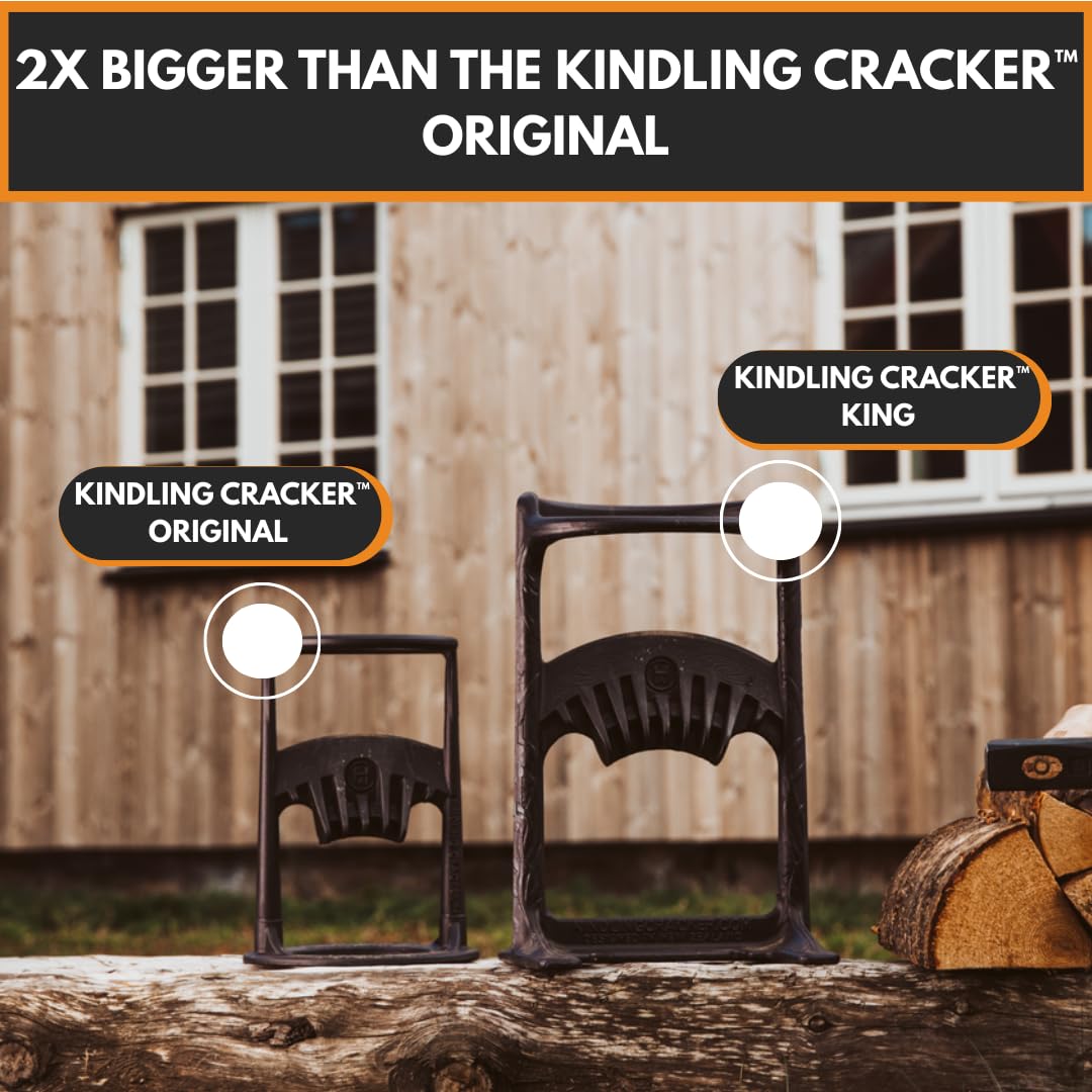 Kindling Cracker King XL Firewood Kindling Splitter – Extra-Large Cast Iron Wood Splitting Wedge, 9" Safety Ring, Extra Large 17" Height, No Axe Needed, Made in Australia