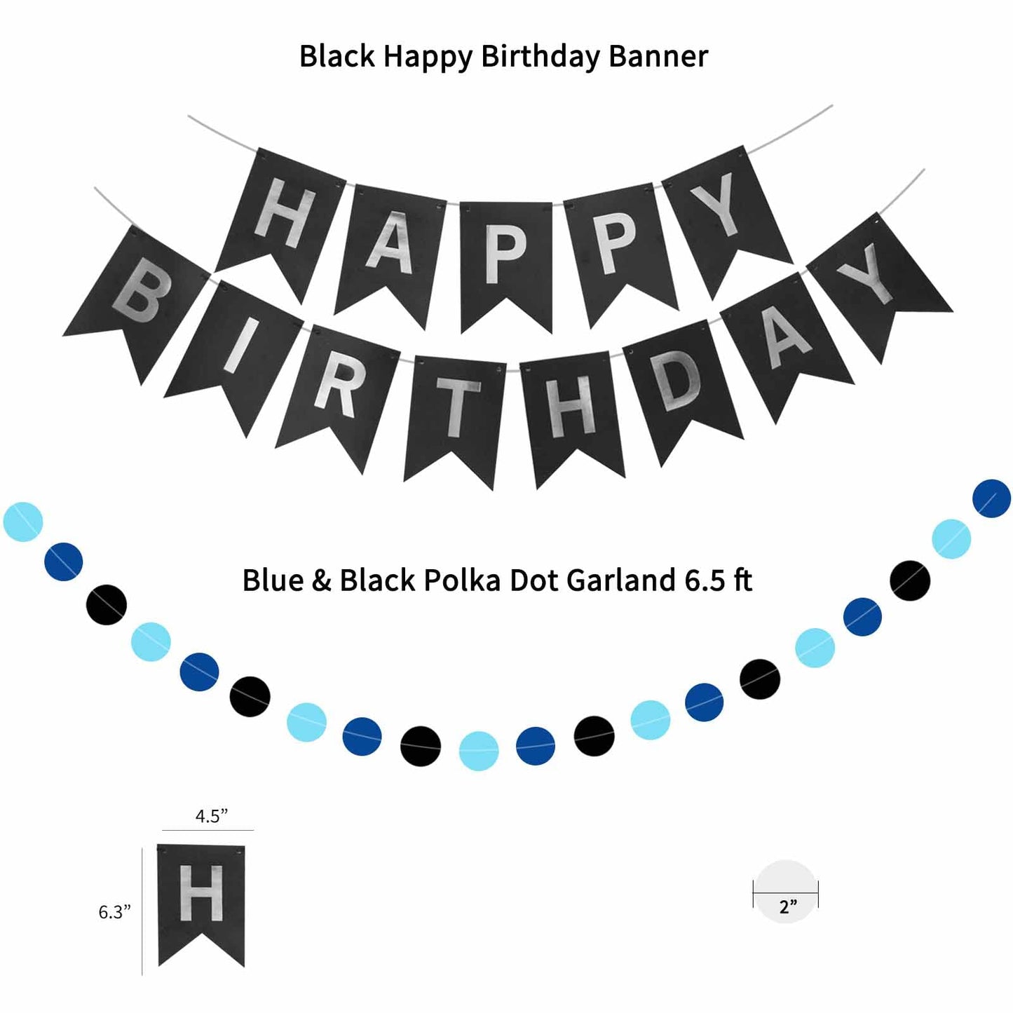 ANSOMO Blue and Black Happy Birthday Party Decorations for Boys Men Banner Balloons Navy Royal Light Blue Pom Poms Foil Curtain Décor Supplies 13th 16th 18th 20th 30th 40th 50th 60th 70th 80th