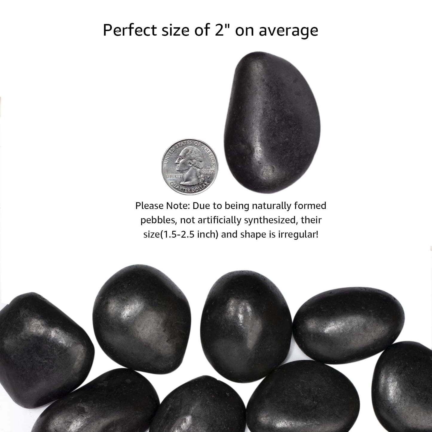 LOOIOOJ 10 lbs Black River Rocks - Large Polished Black Pebbles for Plants & Garden Decorative Stones，2-3" Polished Pebbles for Landscaping, Fish Tanks, Flower Pots, Water Fountains
