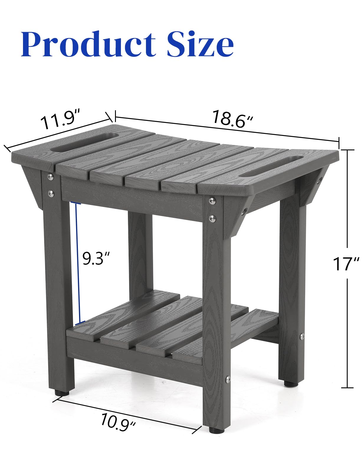 LAHAAP Waterproof Shower Bench, Poly Lumber Shower Stool for Shaving Legs, Shower Chair Seat with Storage Shelf and Handles, Bathroom Bench for Inside Shower, Non-Slip (Grey)