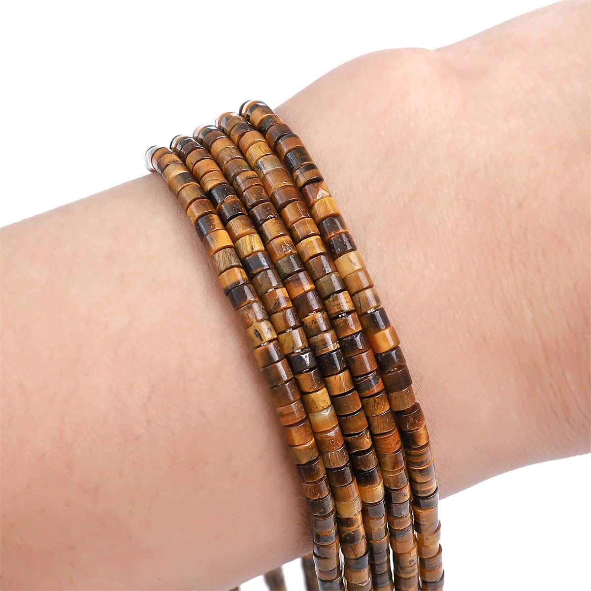 BEADIA Natural Yellow Tiger Eye Spacer Beads Caps Flat Round Loose Beads for Beading Jewelry Making 3mmx2mm 38cm