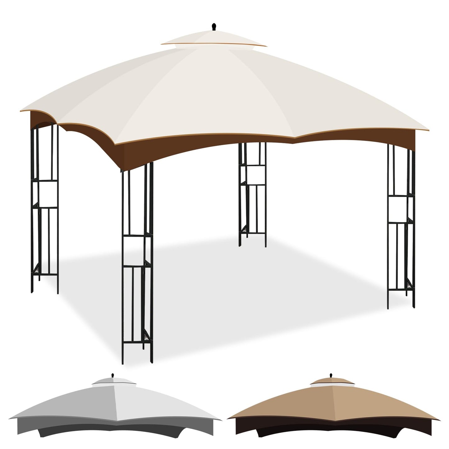 10 x 12 Replacement Gazebo Canopy Top for Lowe's Allen Roth Gazebo Double-Tier Gazebo Roof Cover with Air Vent Heavy Duty Canopy Roof Gazebo Top 10X12 Gazebo Cover for Shop, Garden, Yard (Beige)
