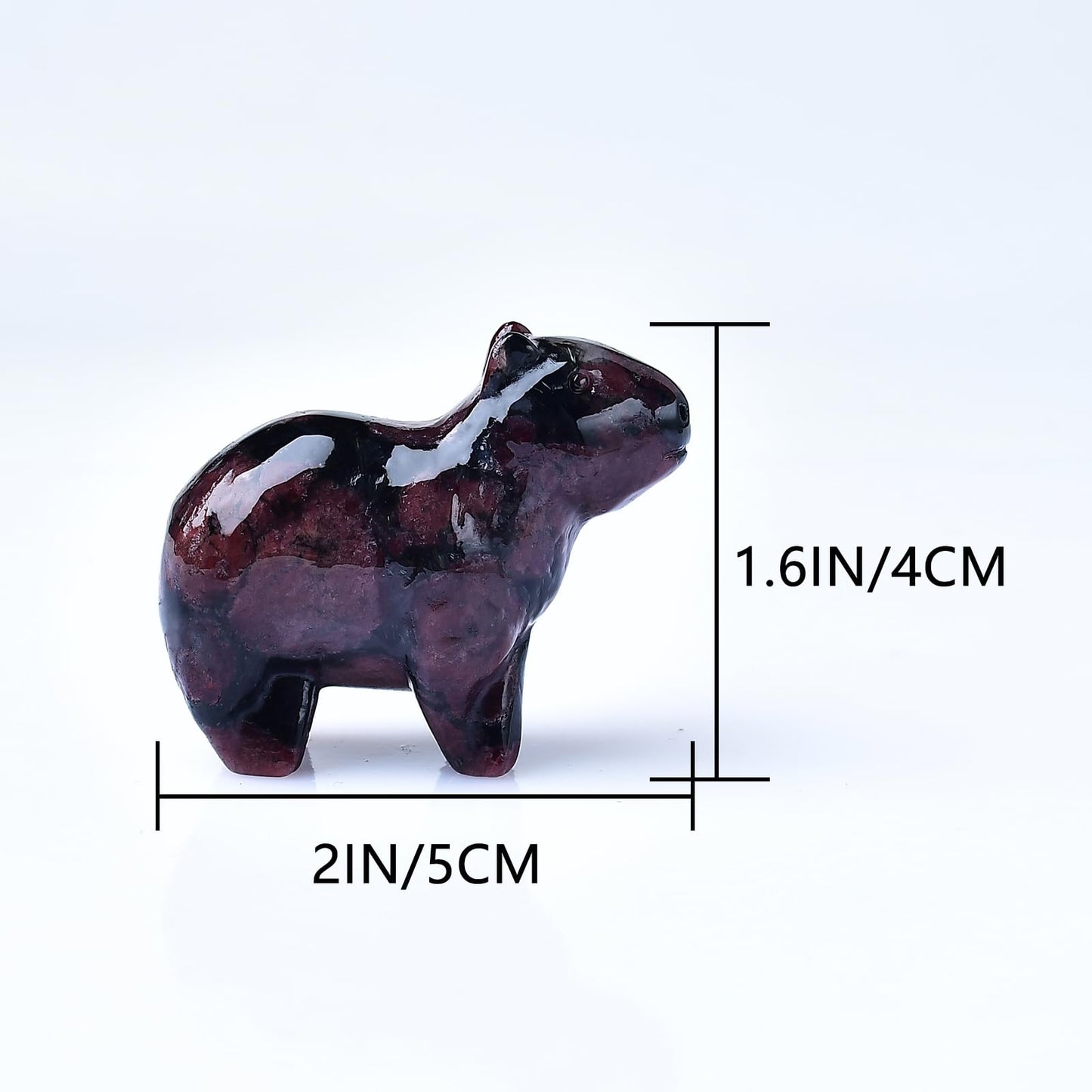 WUYOUSHI Natural Garnet Capybara Statue 2" Healing Crystal Handmade Sculpture Lucky Guardian Pocket Statues Reiki Meditation Relieve Anxiety Office Home Decoration Gift