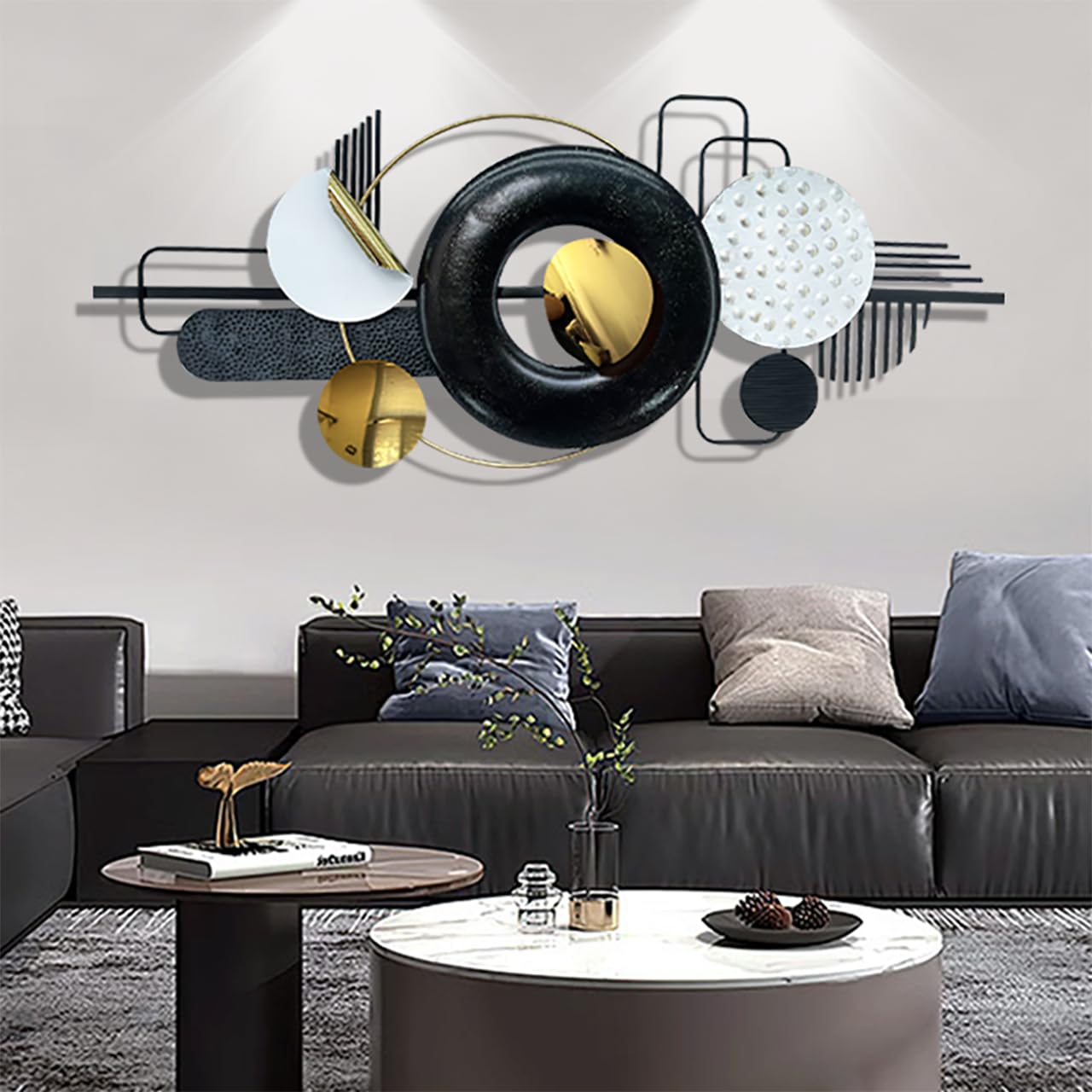 Ironelle Abstract Metal Wall Art Modern Metal Wall Sculptures Large 59" x 25" 3D Textured Black Wall Decor for Living Room Bedroom Office Kitchen Hallway Dining Room Wall Hanging Decor