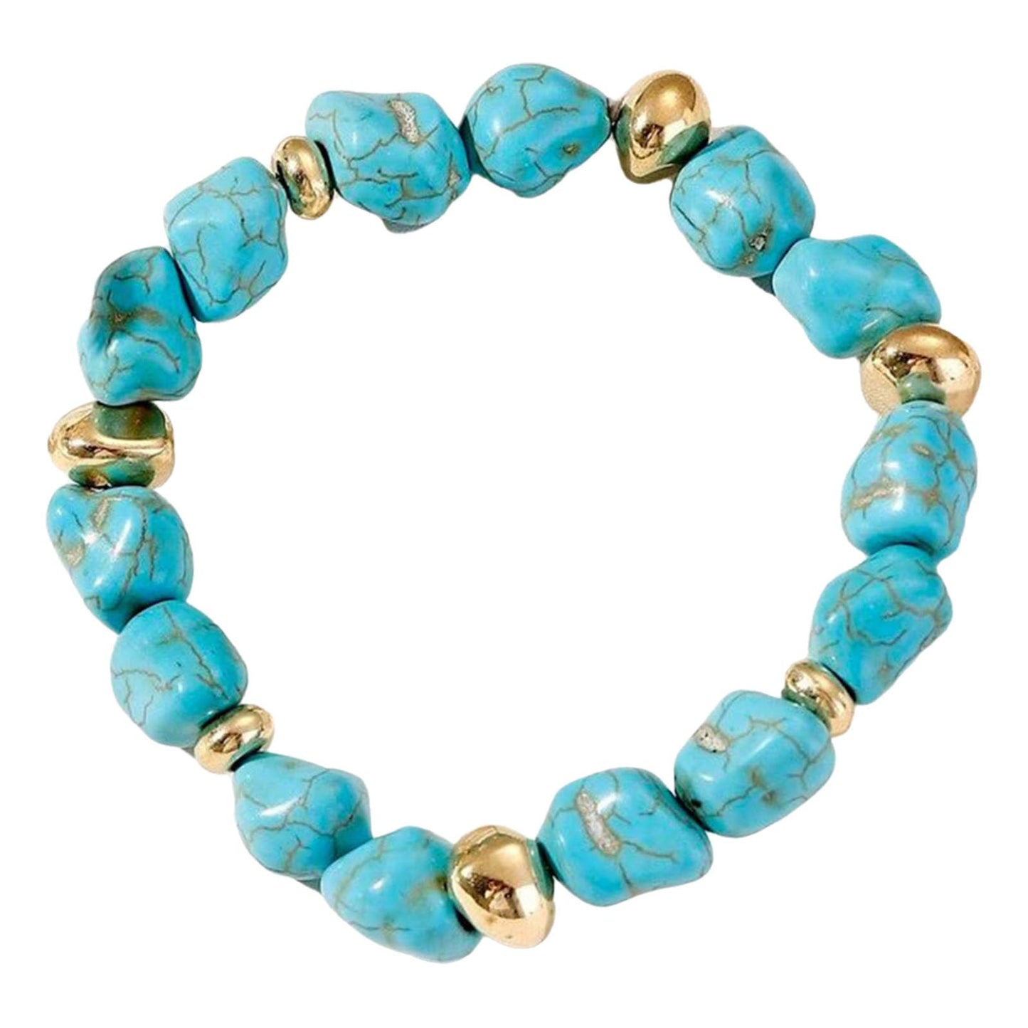 VIEKYBUTTY Blue Irregular Tumbled Turquoise Stone Bracelet, Gold Metal Accent Pulseras para Mujer Boho Jewelry for Women Daily Wear Women Bracelets Healing Energy Accessory