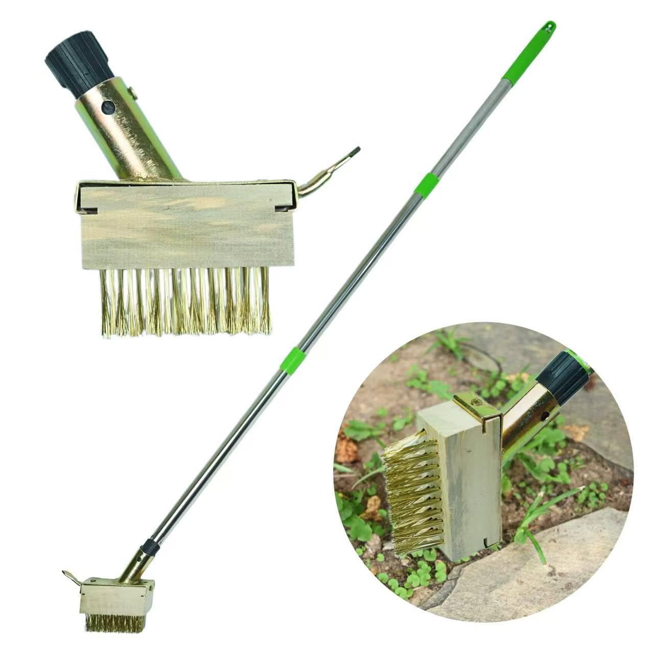 Deck Moss Cleaning Tool, Featuring a 63-inch Adjustable Handle, Includes 2 Replaceable Brush Heads and Gardening Gloves, Suitable for Crevice Cleaning, Moss Killer, and roof Moss Killer